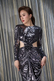 Futuristic Silver Chrome Cut Out Rose Gown