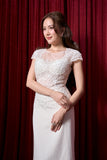 Glitter Capped Sleeve Off White Gown
