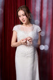 Glitter Capped Sleeve Off White Gown