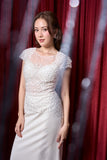 Glitter Capped Sleeve Off White Gown