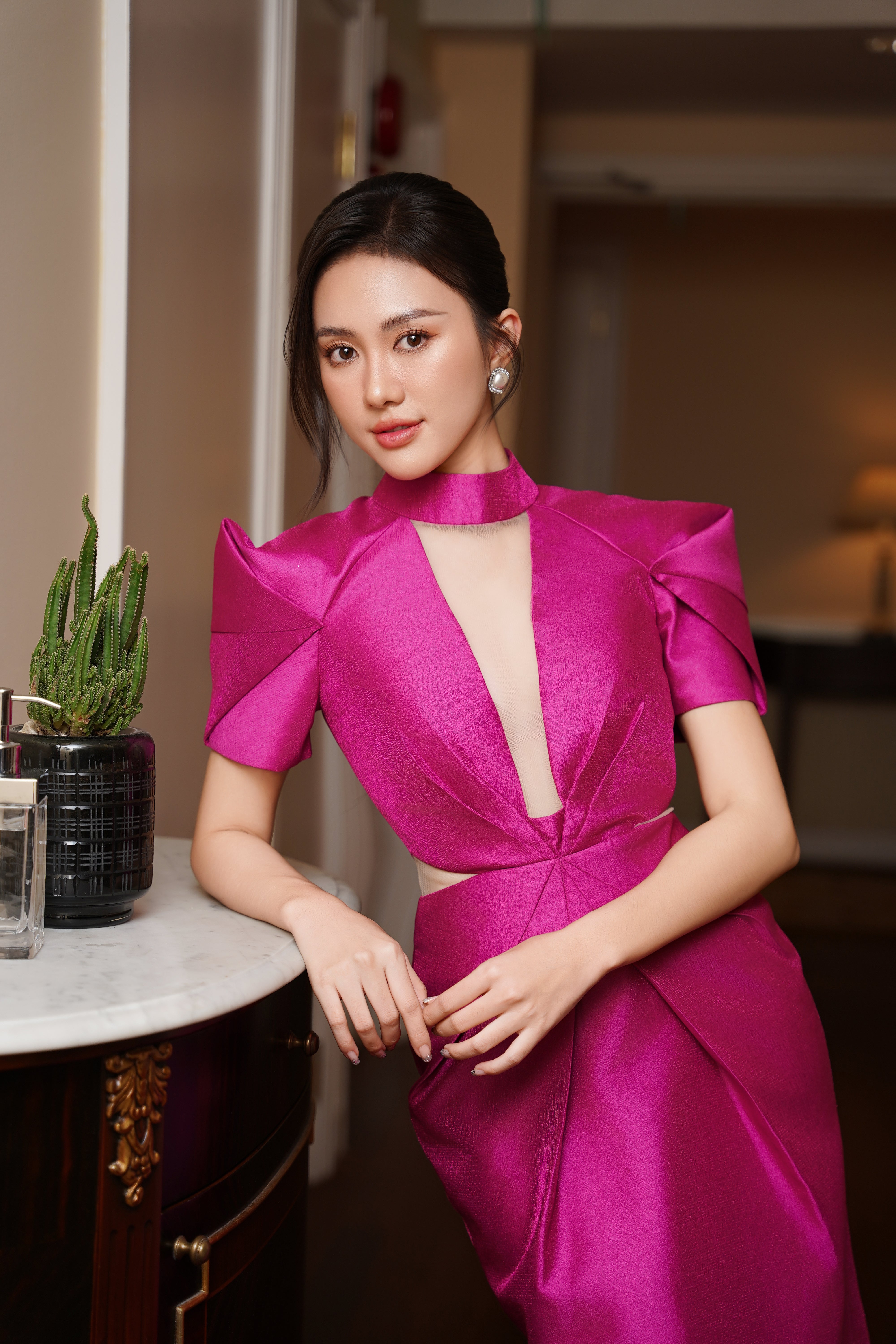 High Collared Origami Gown