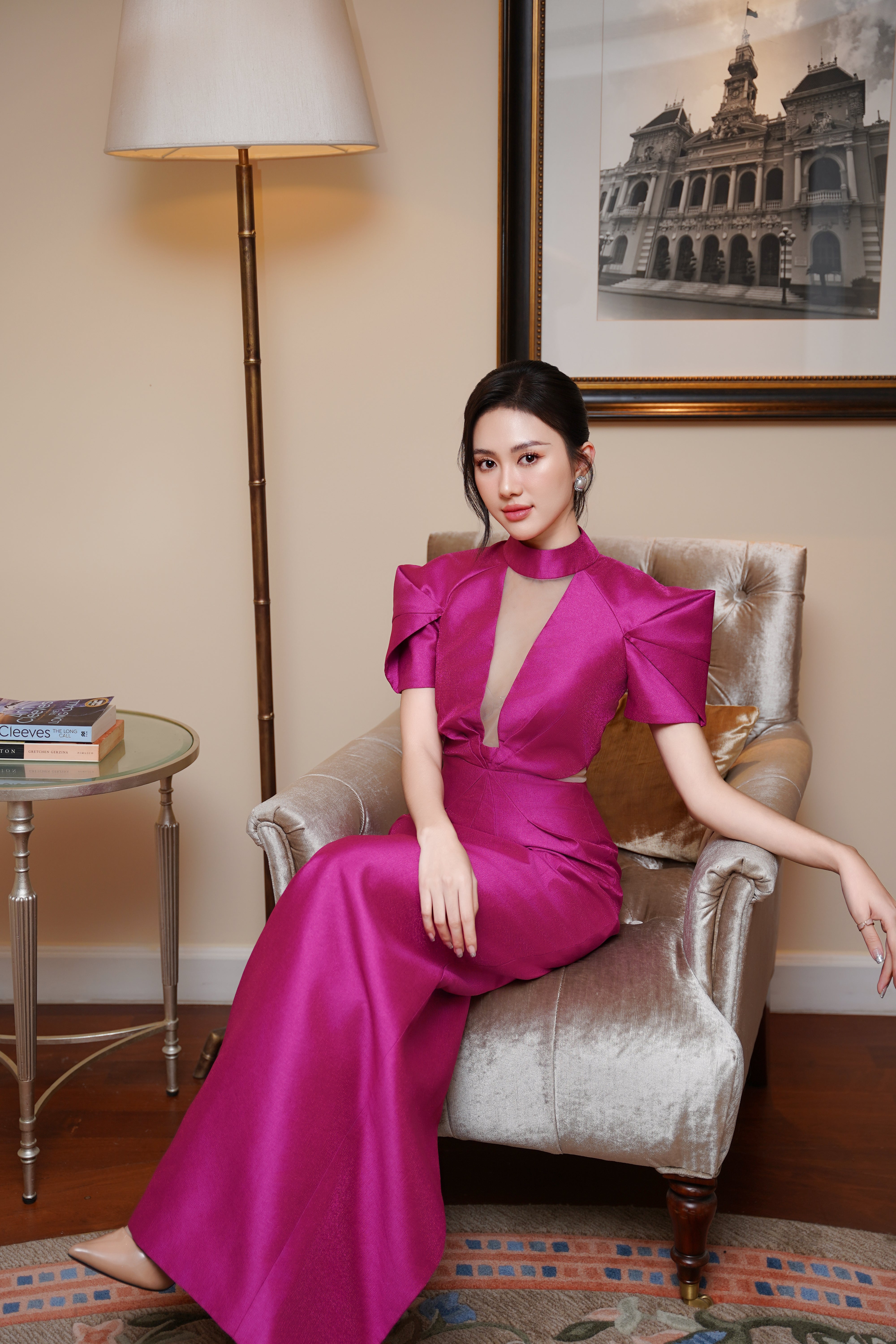 High Collared Origami Gown