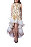Gold White Feather Asymmetrical Gown