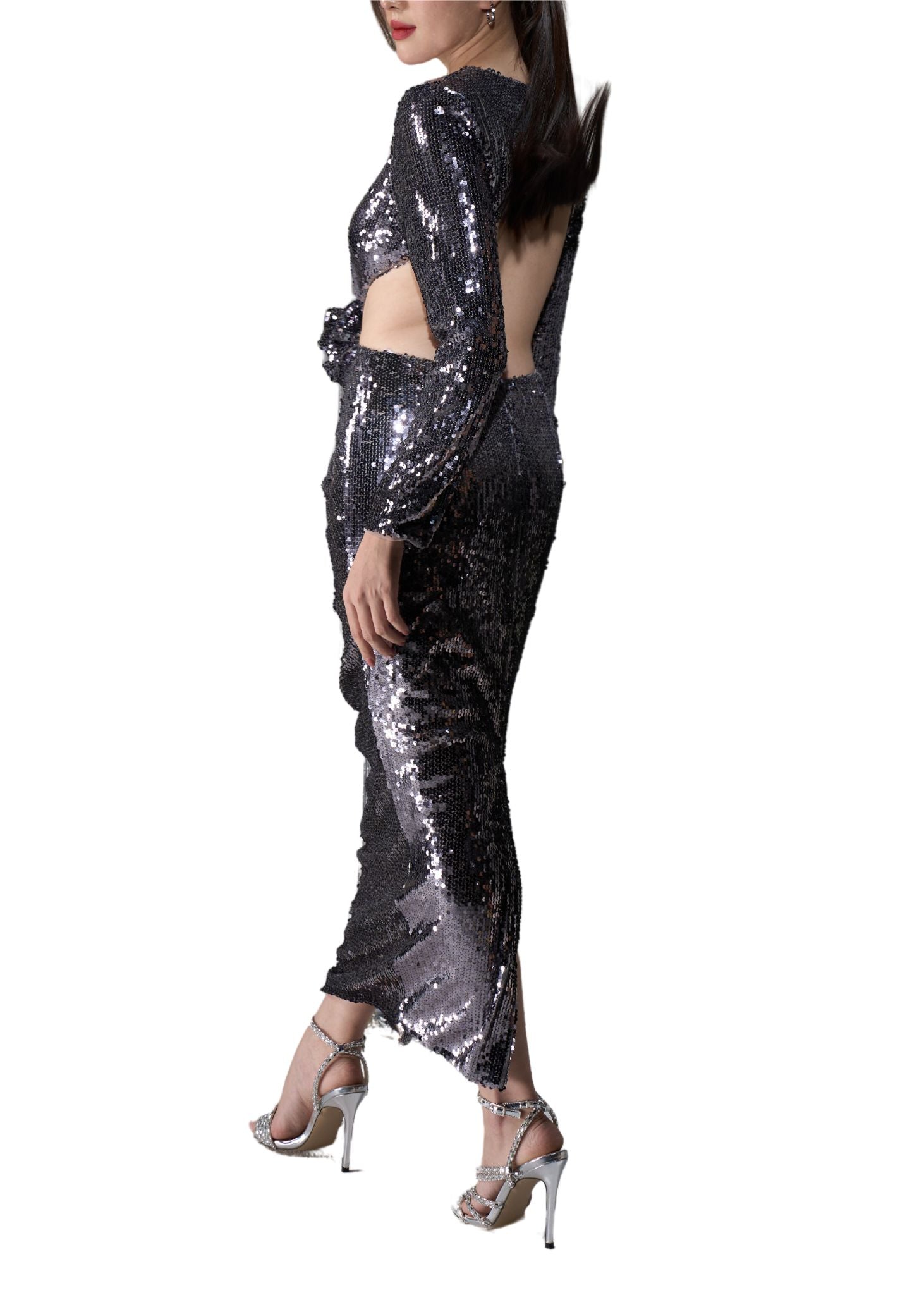 Futuristic Silver Chrome Cut Out Rose Gown