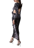 Futuristic Silver Chrome Cut Out Rose Gown