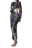 Futuristic Silver Chrome Cut Out Rose Gown